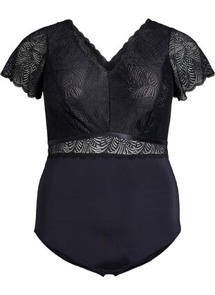 Zizzi Body med blonder og korte ermer, Svart, Packshot image number 0