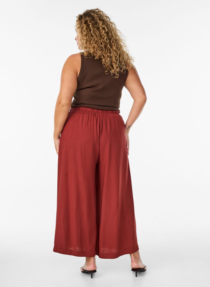Culottes i viskose med h&oslash;y midje og vide ben, R&oslash;d, Model image number 1