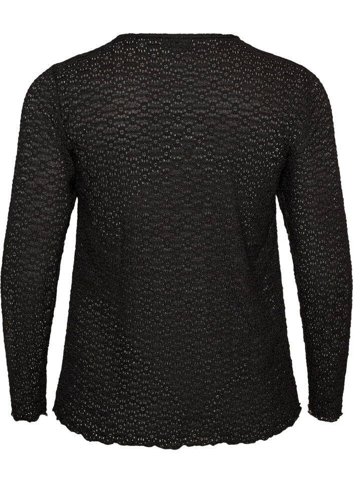 Bluse med hullm&oslash;nster og lange ermer, Svart, Packshot image number 1