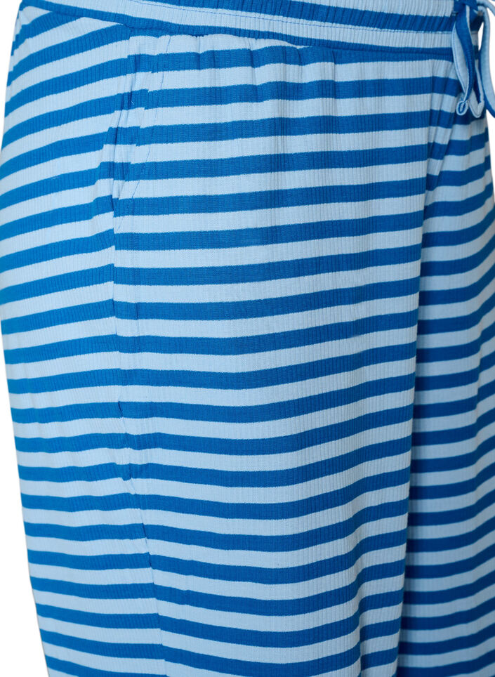 Stripete pyjamasbukser med h&oslash;y midje og vide ben, Bl&aring;, Packshot image number 2