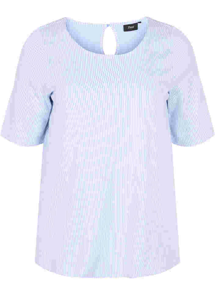 Stripete bluse med 3/4-ermer, Lavender L Stripe, Packshot image number 0