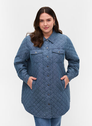 Mønstrete jakke med knapper og lommer, Blue denim, Model image number 0