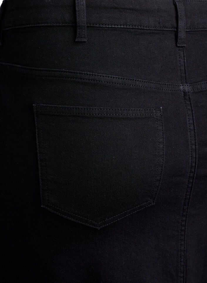 FLASH - Midiskjørt i denim med splitt foran, Svart, Packshot image number 3