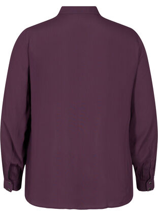 Viskoseskjorte med knappelukknig og volangdetaljer, Plum Perfect, Packshot image number 1