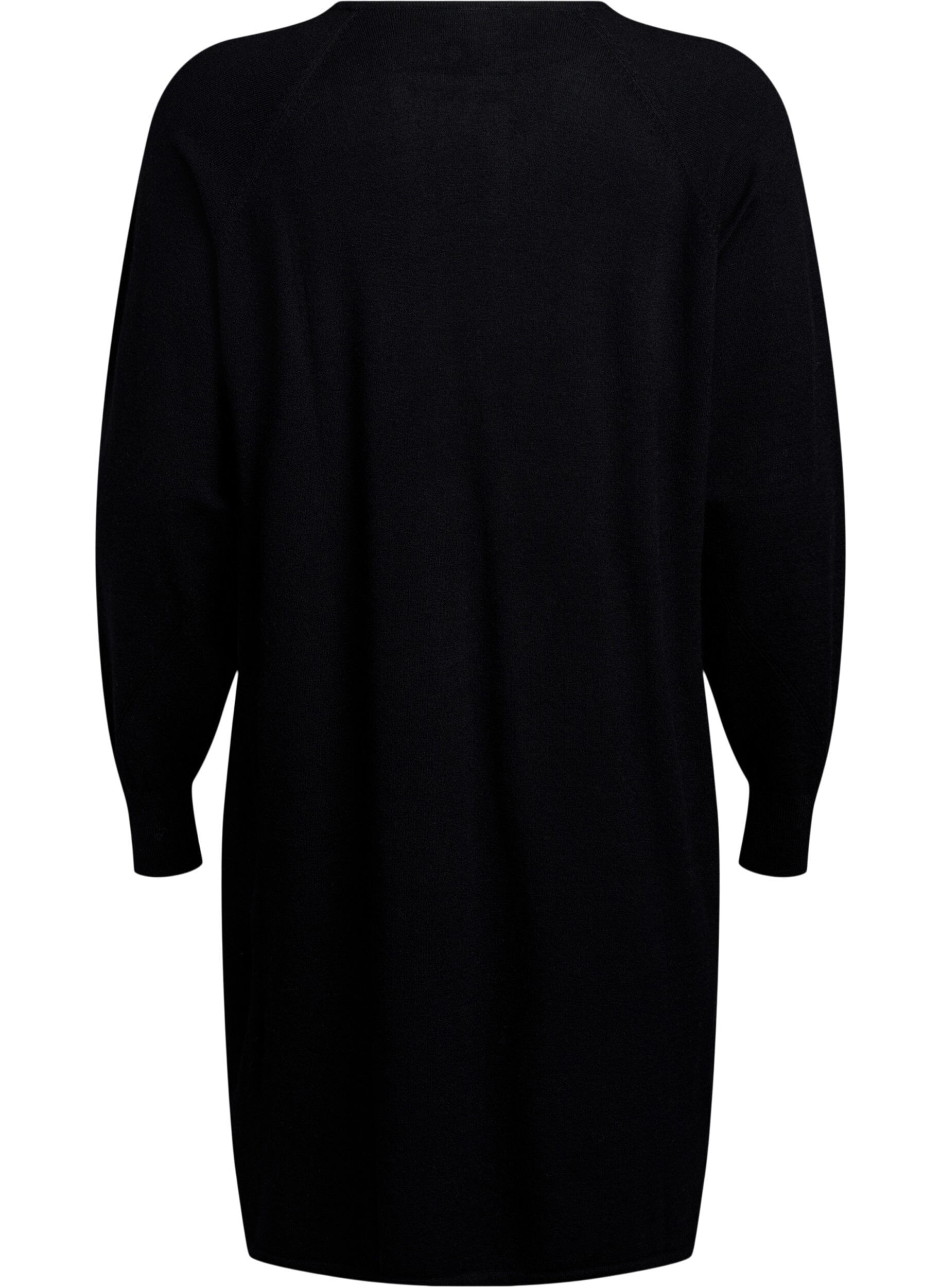 Zizzi Strikket kjole med rund hals og strikket m&oslash;nster, Black, Packshot image number 1