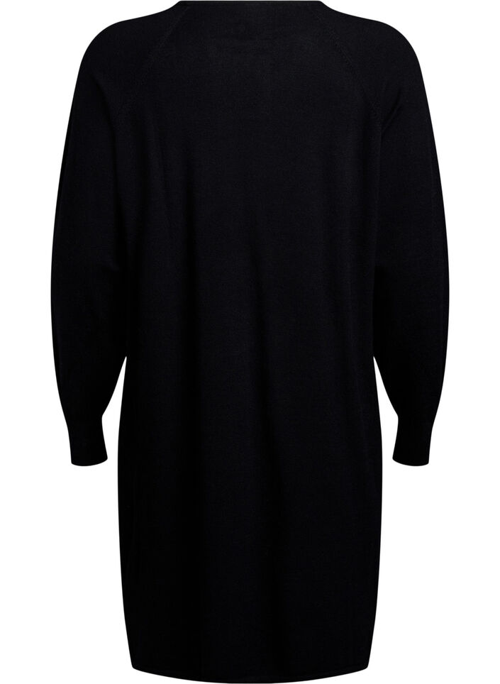 Strikket kjole med rund hals og strikket mønster, Black, Packshot image number 1