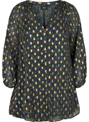 Mønstrete tunika med V-hals og knapper, Flower AOP, Packshot image number 0