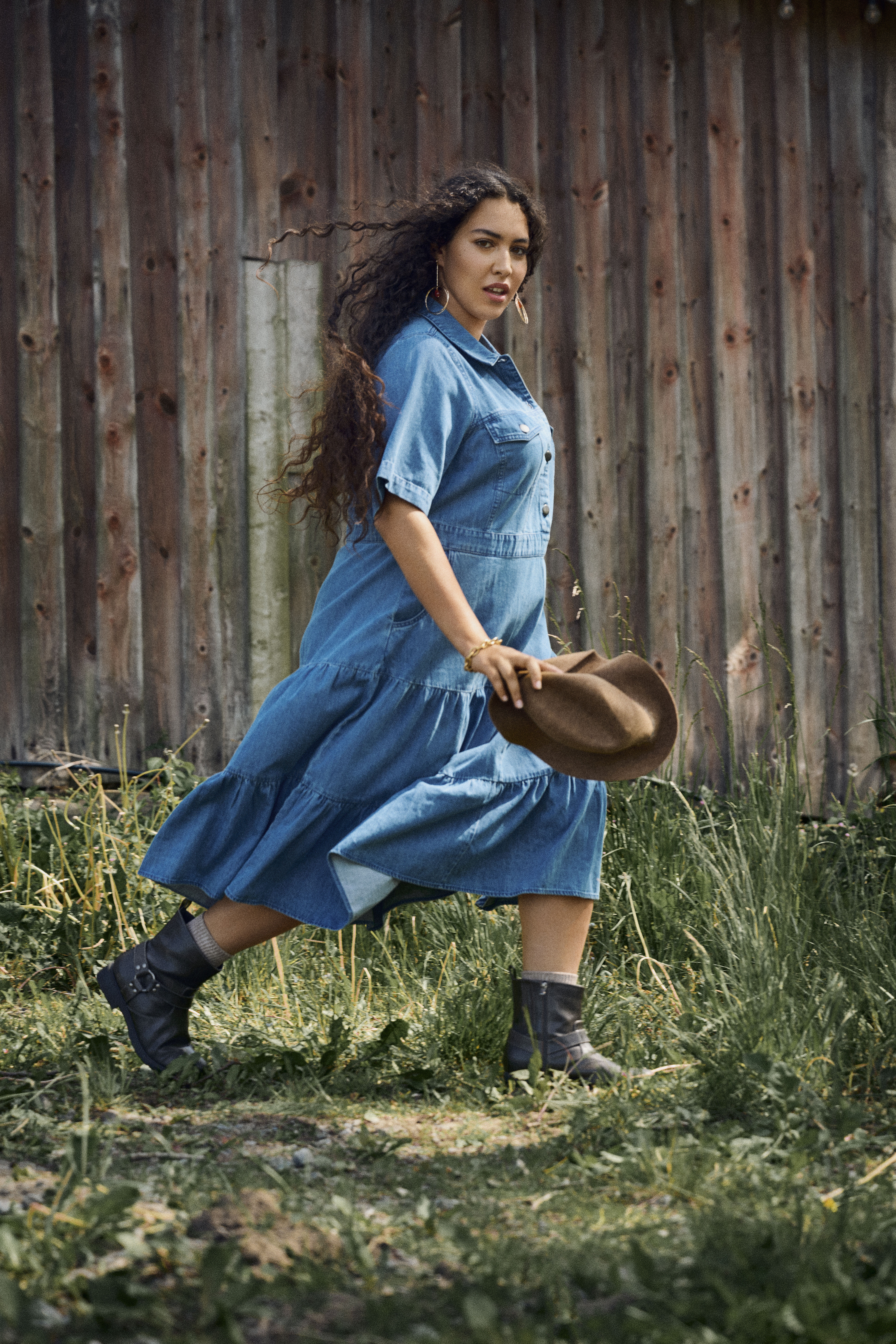 Midikjole i denim, , Model