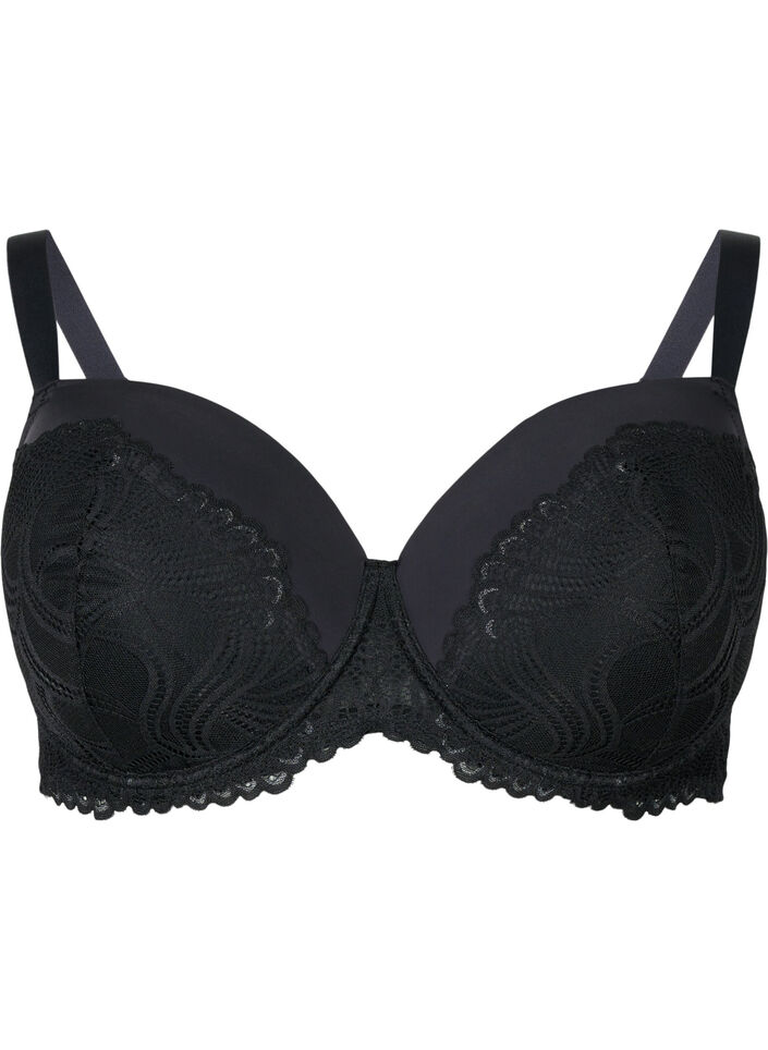 Formstøpt bøyle-BH med blonder, Svart, Packshot image number 0