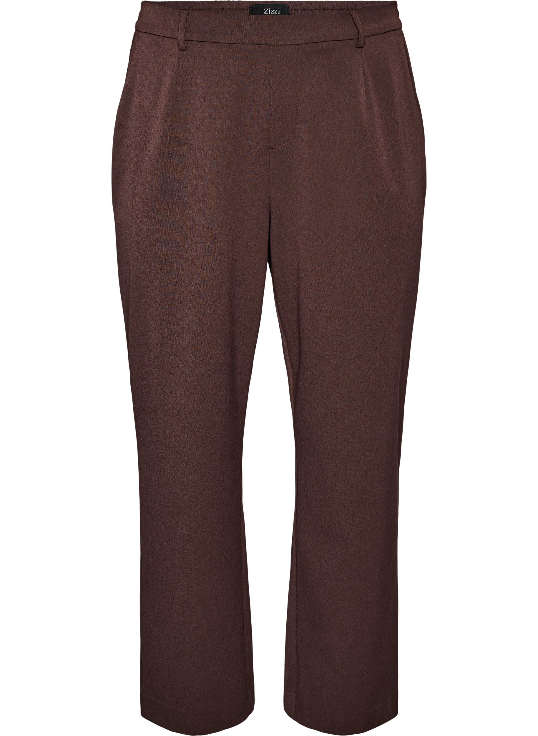 ZizziDressbukse med h&oslash;y midje og straight fit, Brun, Packshot image number 0