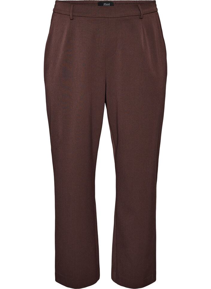 Dressbukse med h&oslash;y midje og straight fit, Brun, Packshot image number 0