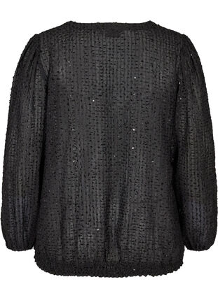 Strukturert bluse med smock og V-hals, Black, Packshot image number 1