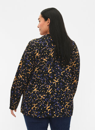 Zizzi FLASH - bluse med lange ermer og trykk, Black Splash AOP, Model image number 1