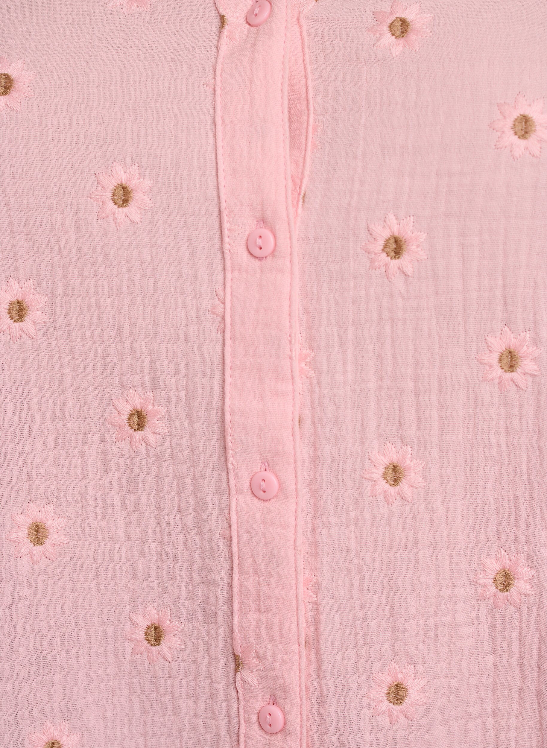 Zizzi Langermet bluse i bomullsmusselin med broderte motiver, Rosa, Packshot image number 2