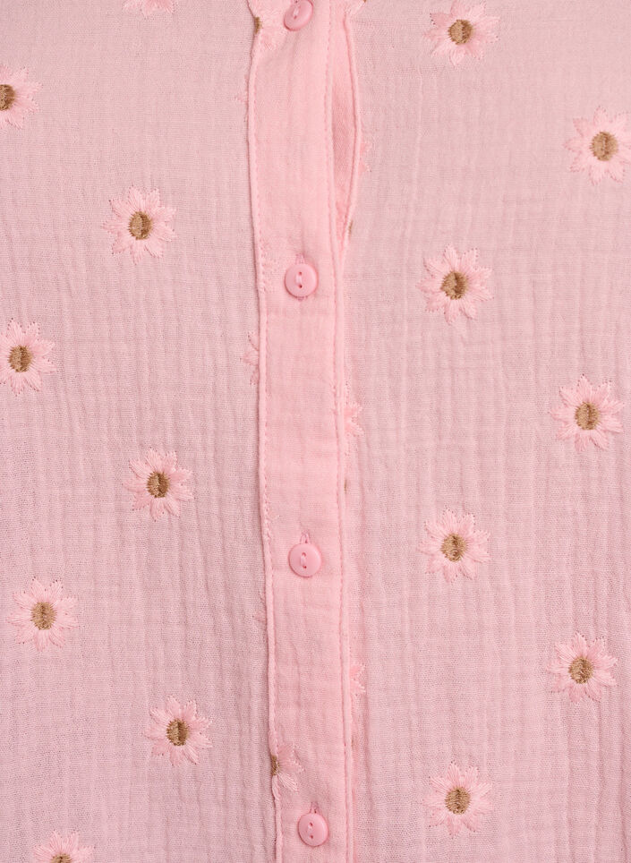 Langermet bluse i bomullsmusselin med broderte motiver, Rosa, Packshot image number 2