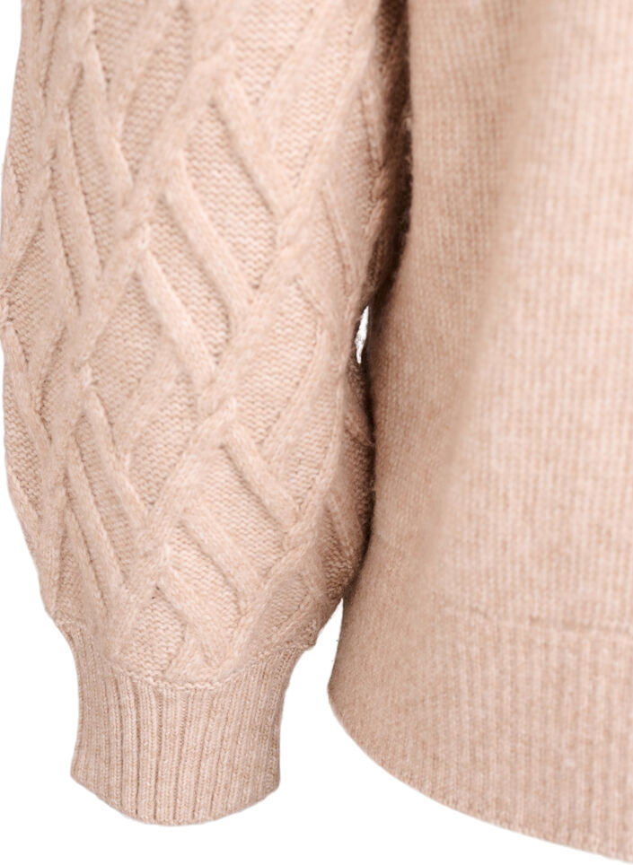 Kabelstrikket cardigan med perleknapper, Beige, Packshot image number 3