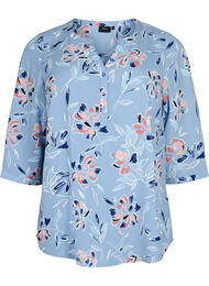 Bluse med print og 3/4 ermer, Outline Flower