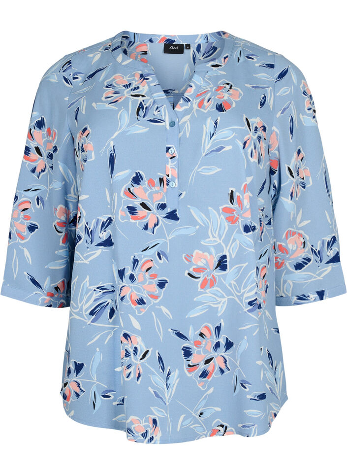 Bluse med print og 3/4 ermer, Outline Flower, Packshot image number 0