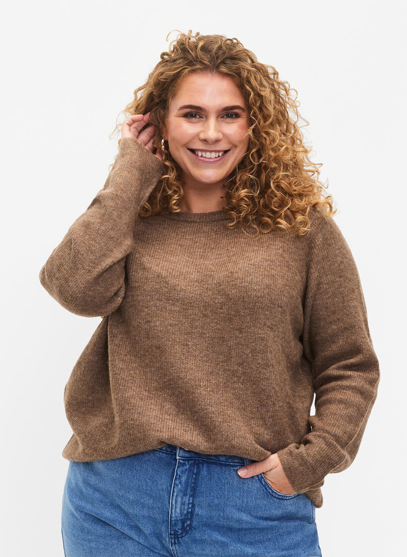 Melert genser med rund hals	, Caribou Mel., Model