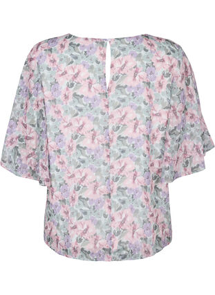 Bluse med blomstermønster og splitt på ermene , Flower AOP, Packshot image number 1