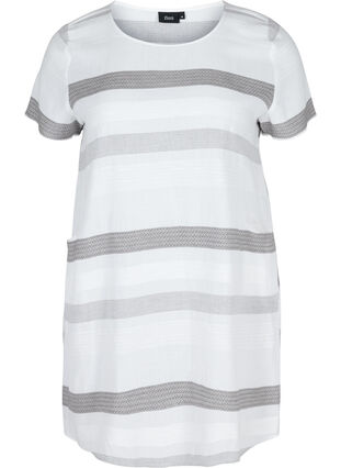 Stripete kjole med korte ermer, White Stripe, Packshot image number 0