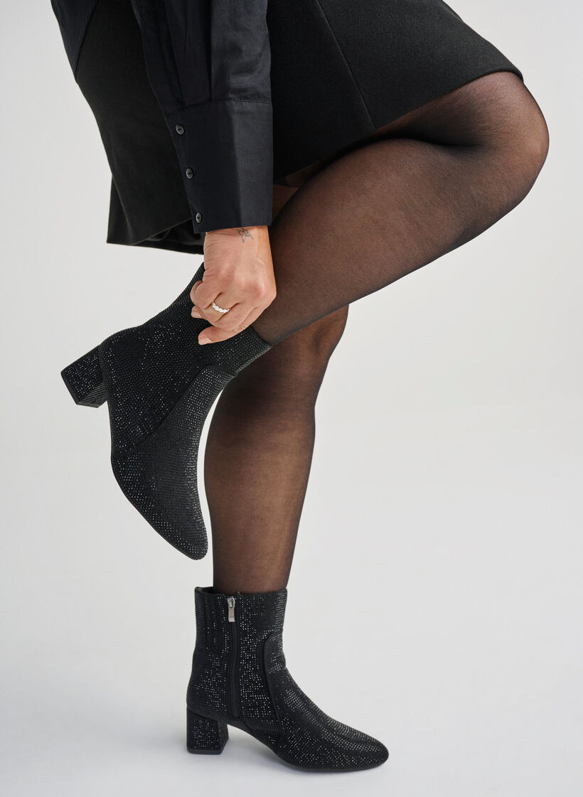 Wide fit - Ankelstøvler med rhinesteiner, Black, Image
