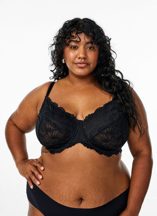 Zizzi Heldekkende blonder-BH med spiler, Svart, Model image number 0