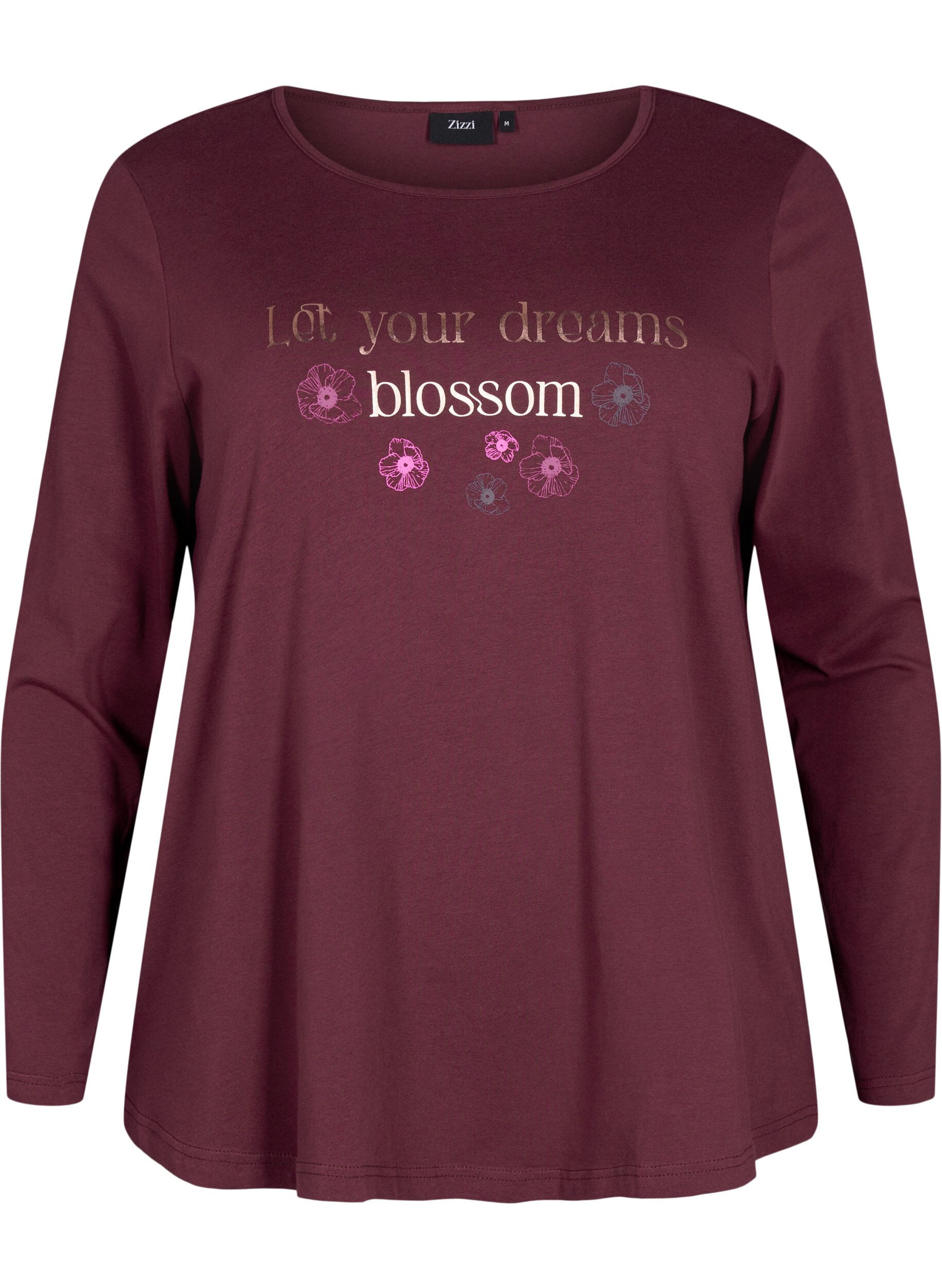 Zizzi Nattskjorte i bomull med teksttrykk, R&oslash;d, Packshot image number 0