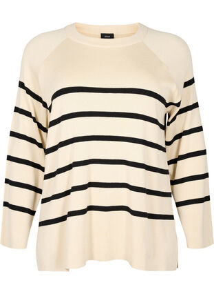 Zizzi Stripete viskose genser, Sandshell/Black S., Packshot image number 0