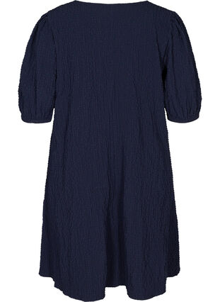 Strukturert kjole med A-form og puffermer, Evening Blue, Packshot image number 1