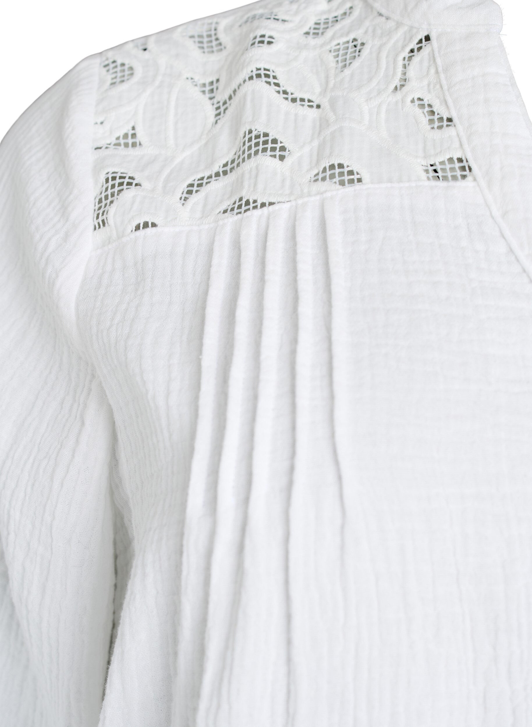 ZizziBluse i bomullsmusselin med broderte detaljer, Hvit, Packshot image number 3
