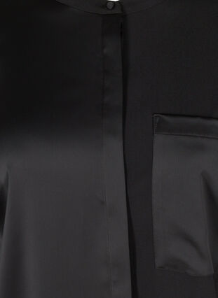 Lang ensfarget skjorte med brystlomme, Black, Packshot image number 2