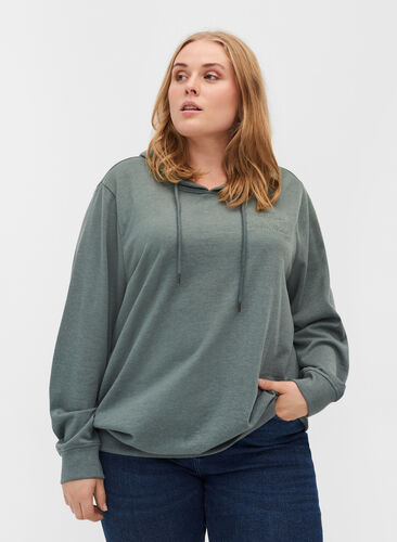 Sweatshirt med hette, Balsam Green Mel, Model image number 0