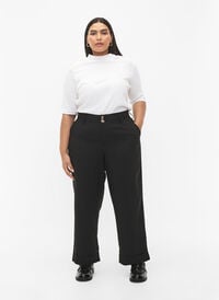Bukser med høy midje og oppbrett, Black, Model