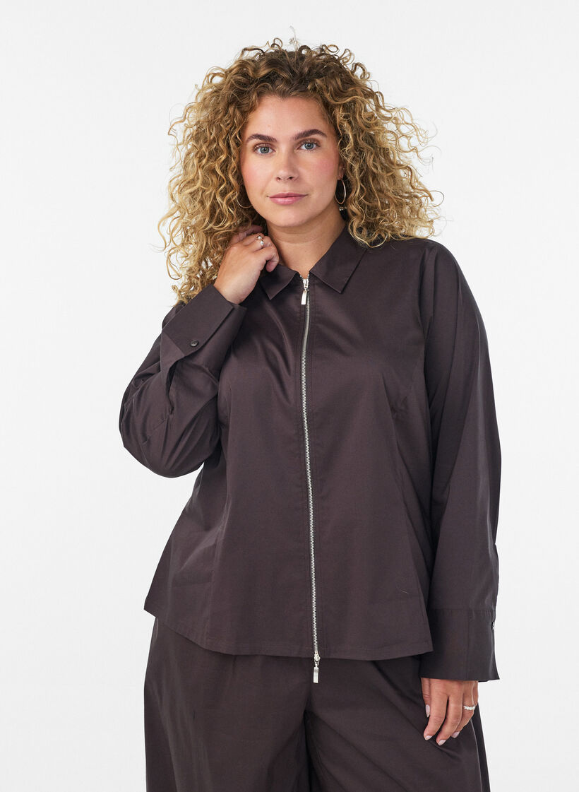 Kort skjorte med to-veis glidel&aring;s, Brun, Model image number 0