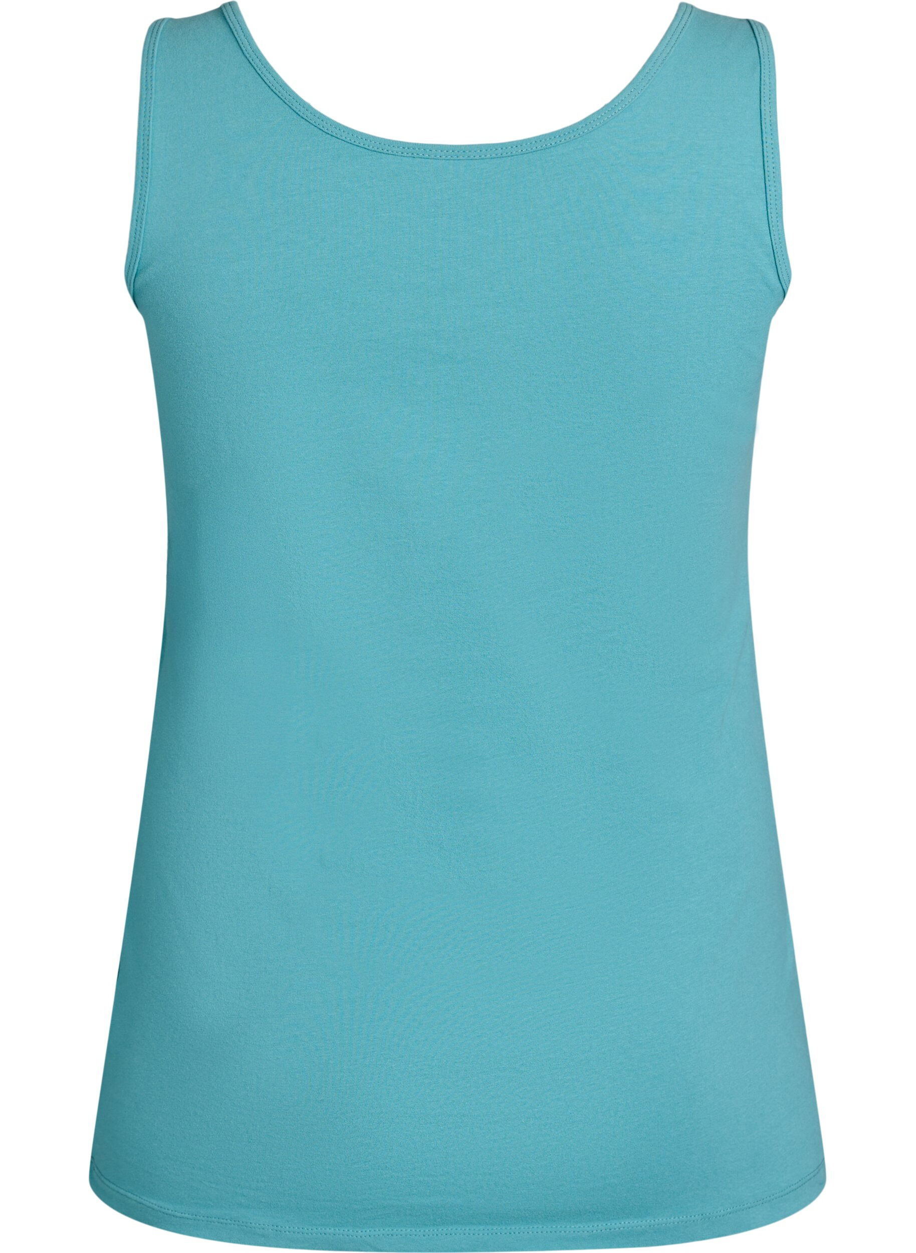 ZizziEnsfarget basic topp i bomull, Bl&aring;, Packshot image number 1