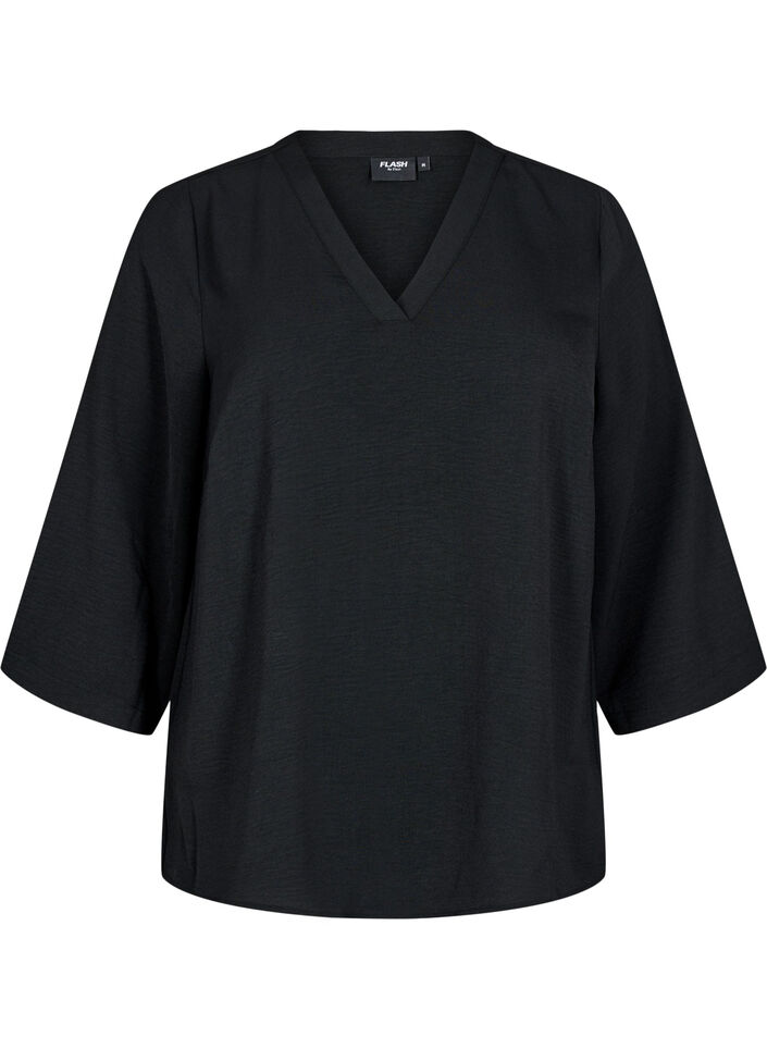Bluse med 3/4 ermer, Svart, Packshot image number 0