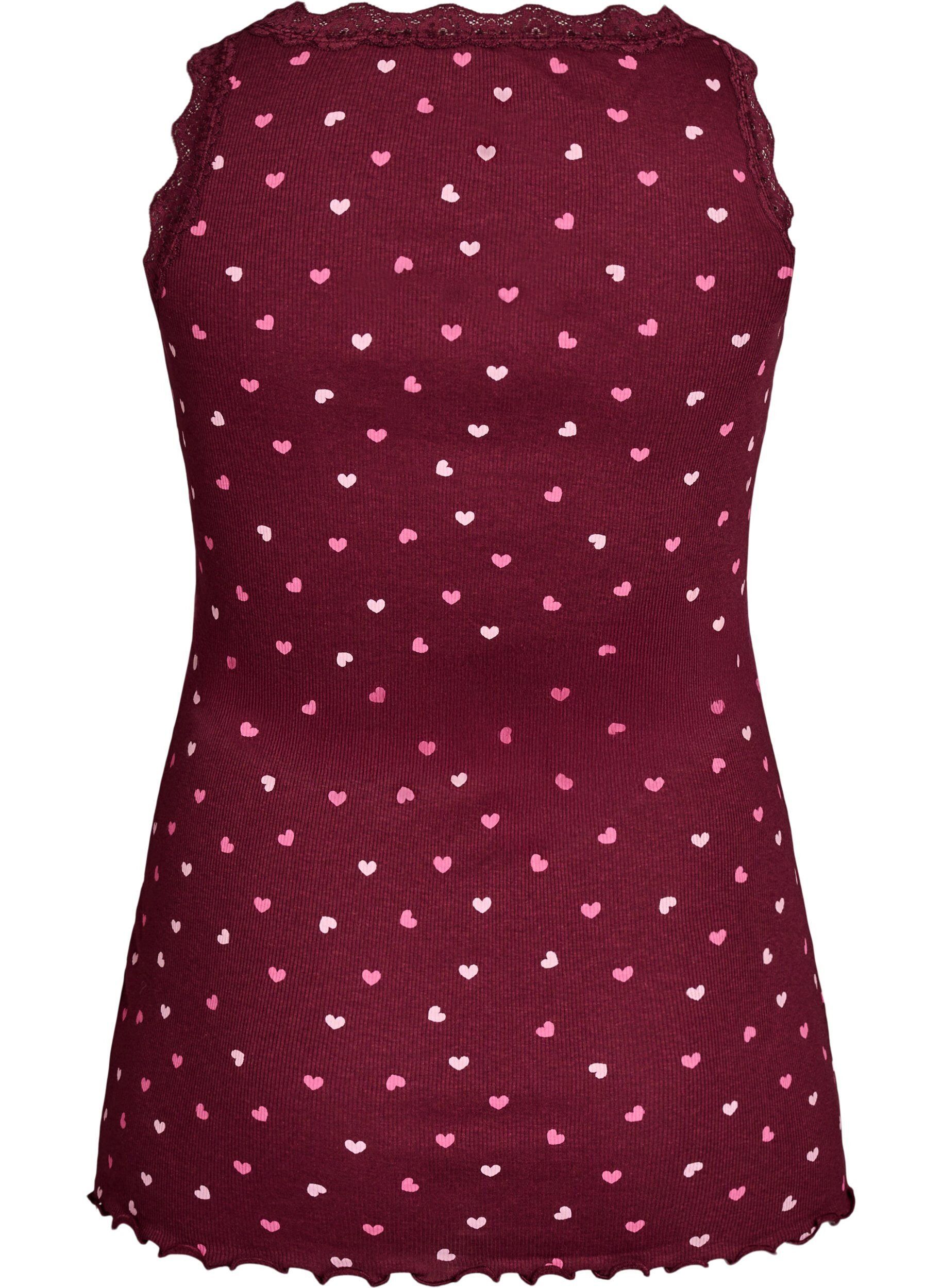 Zizzi Topp med trykk og blondekant, R&oslash;d, Packshot image number 1