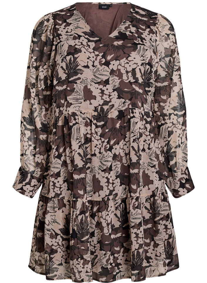 Kort A-linjekjole med blomstertrykk, Black Flower AOP, Packshot