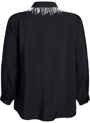 Zizzi Viskose tunika med perlebrodert krage, Black, Packshot image number 1