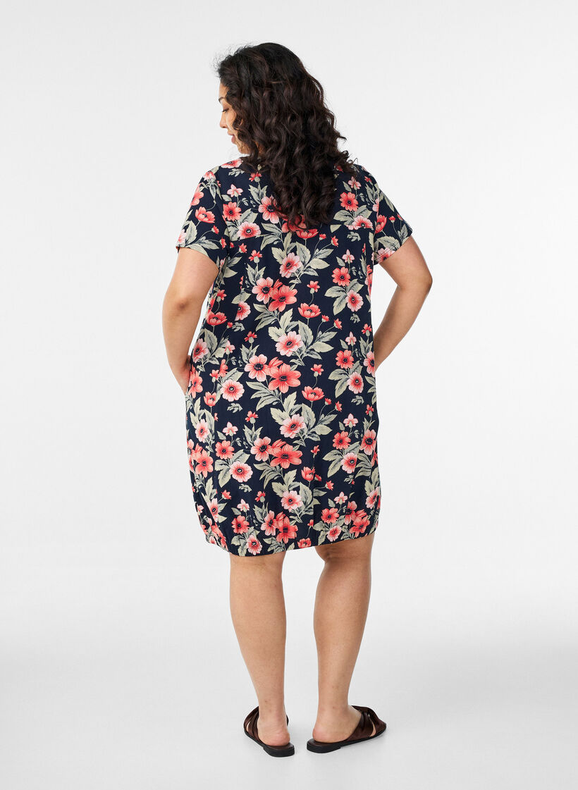 Kortermet bomullskjole med trykt m&oslash;nster, Bl&aring;, Model image number 2