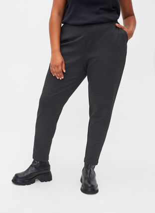 Cropped bukser med lommer, Dark Grey Melange, Model image number 2