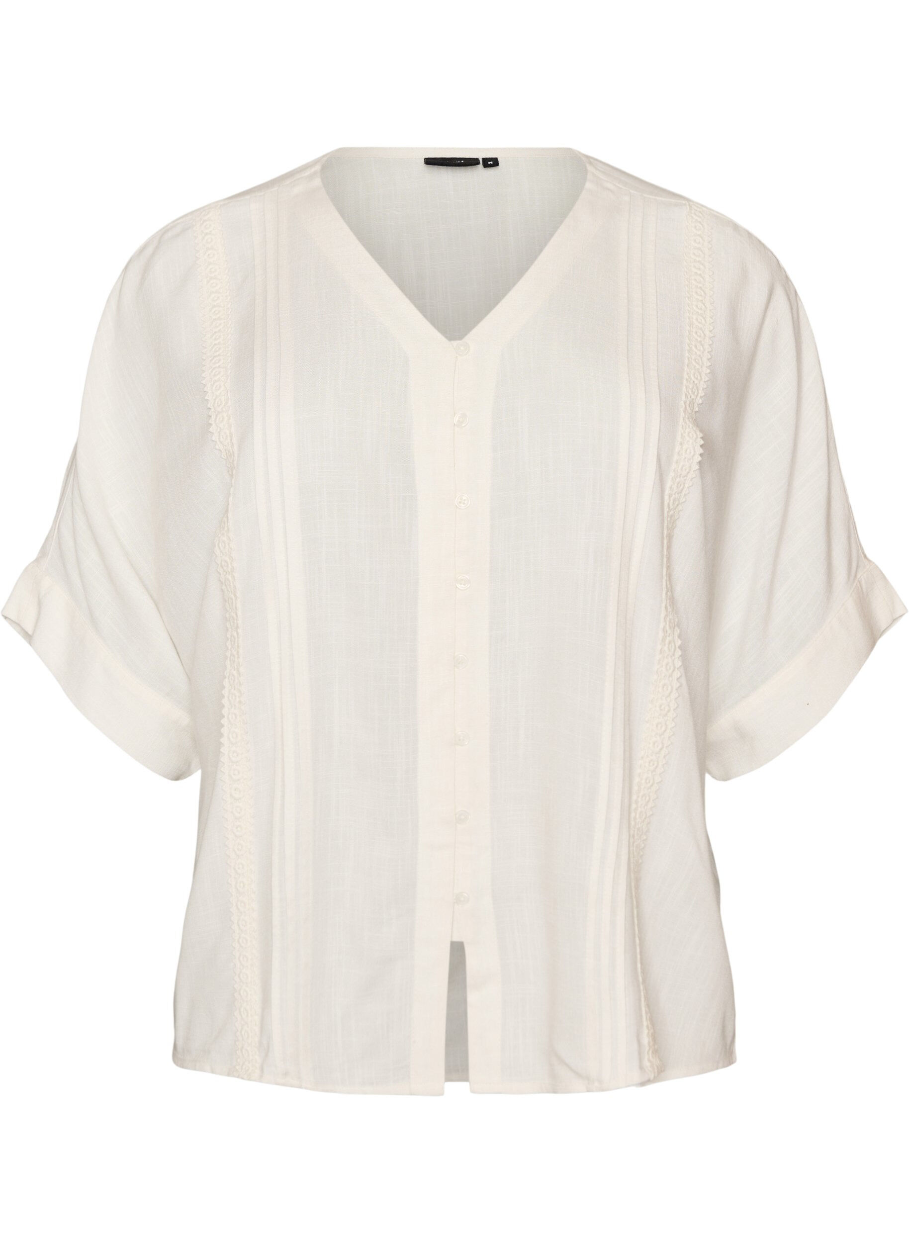 ZizziViskosebluse med heklet kant og knapper, Vanilje, Packshot image number 0