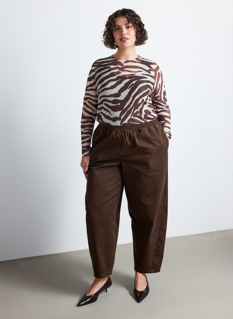 Meshbluse med trykk, Brun, Model image number 1