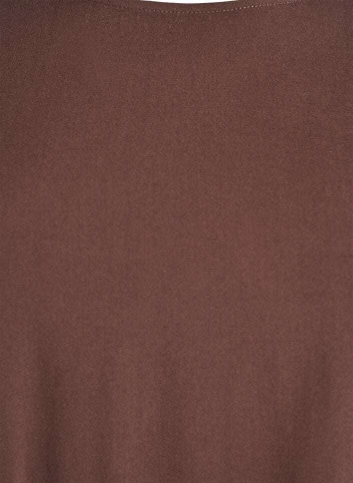 Vevet bluse med korte ermer og rund hals, Brun, Packshot image number 2