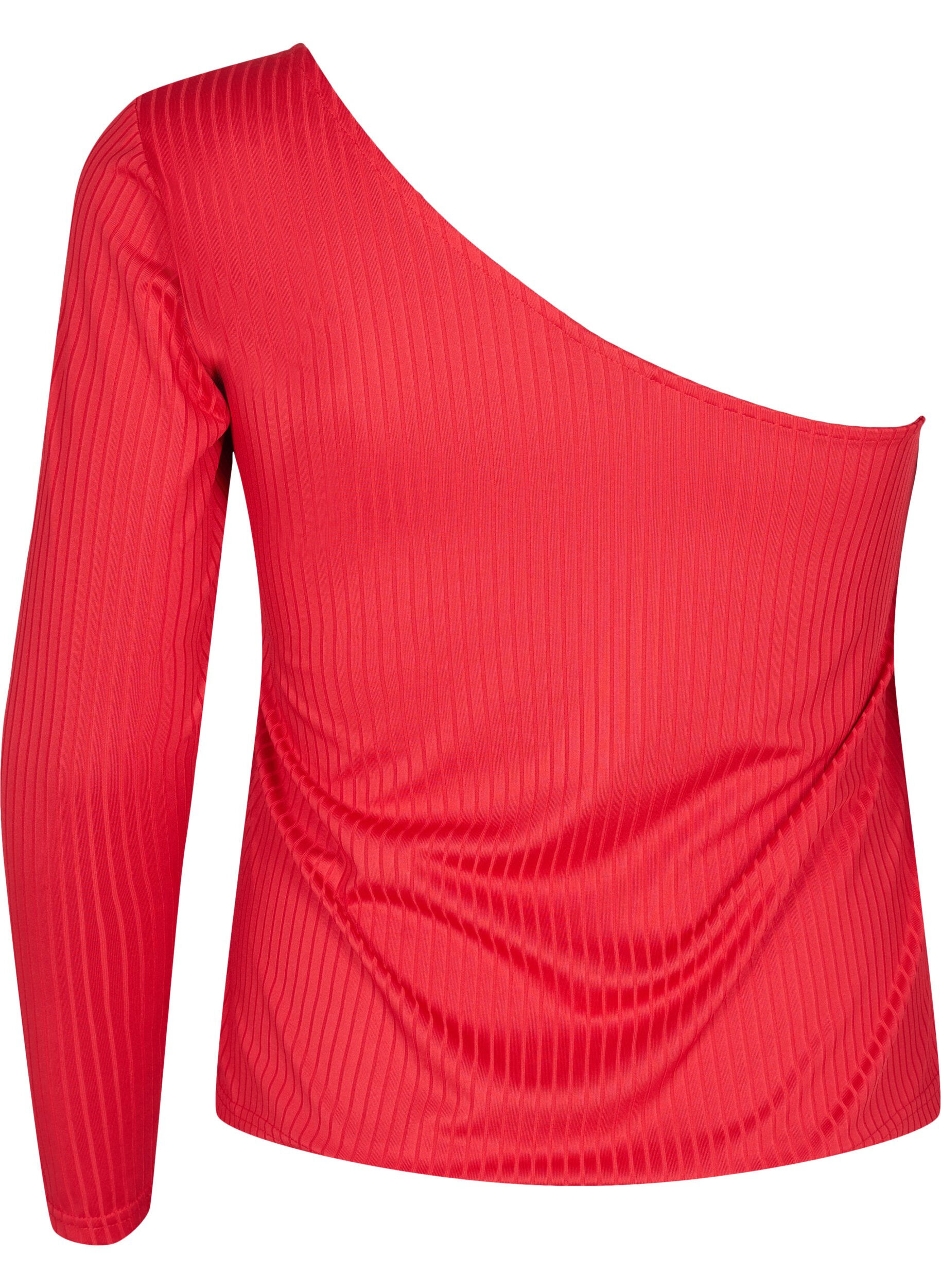 Zizzi One-shoulder bluse, Tango Red, Packshot image number 1