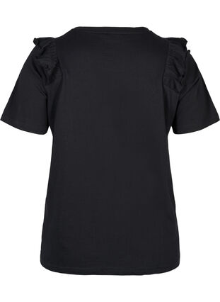 T-skjorte i bomull med volanger og nagler, Black, Packshot image number 1