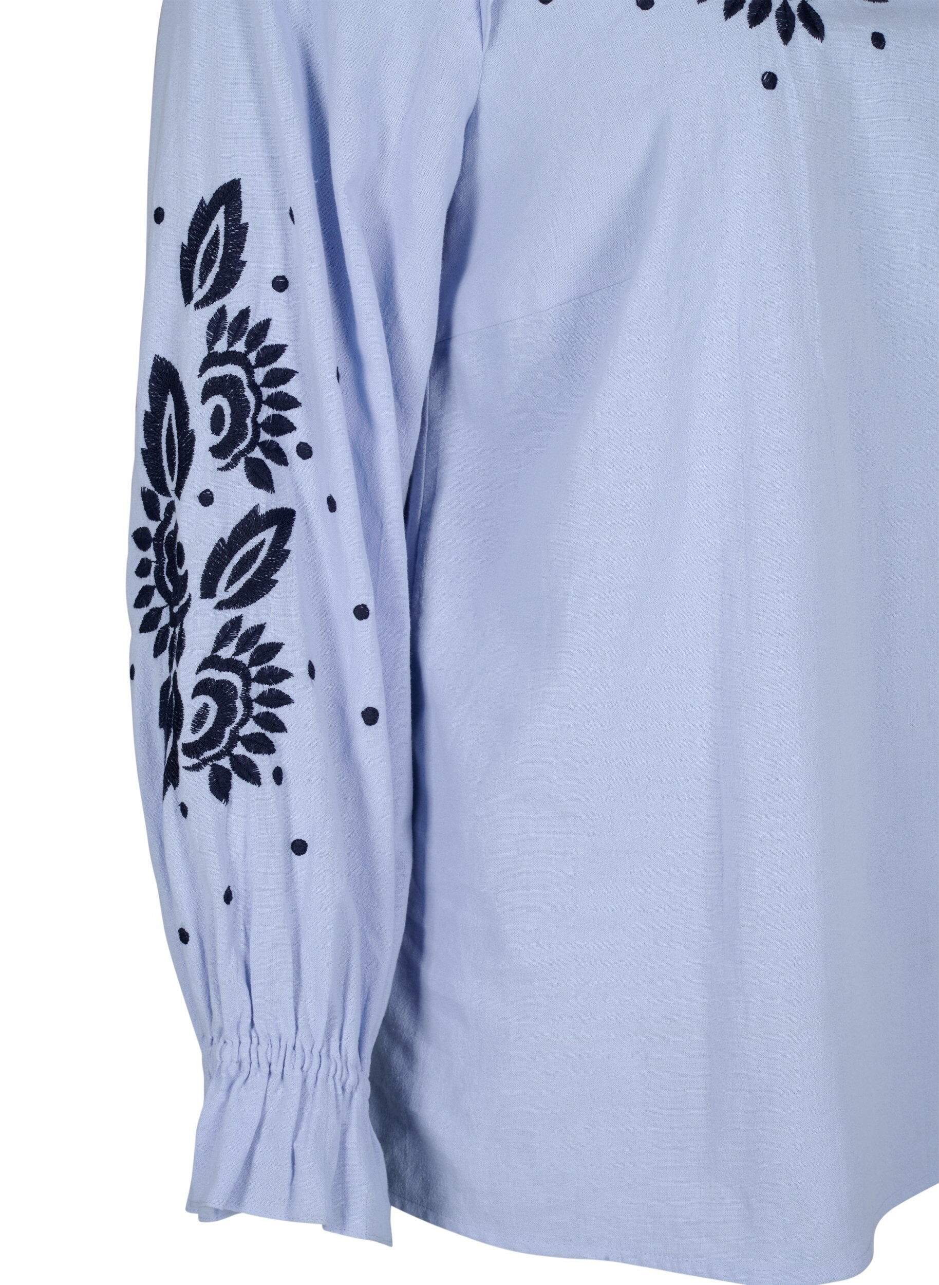 Zizzi Bomullsbluse med broderi og volanger, Bl&aring;, Packshot image number 3