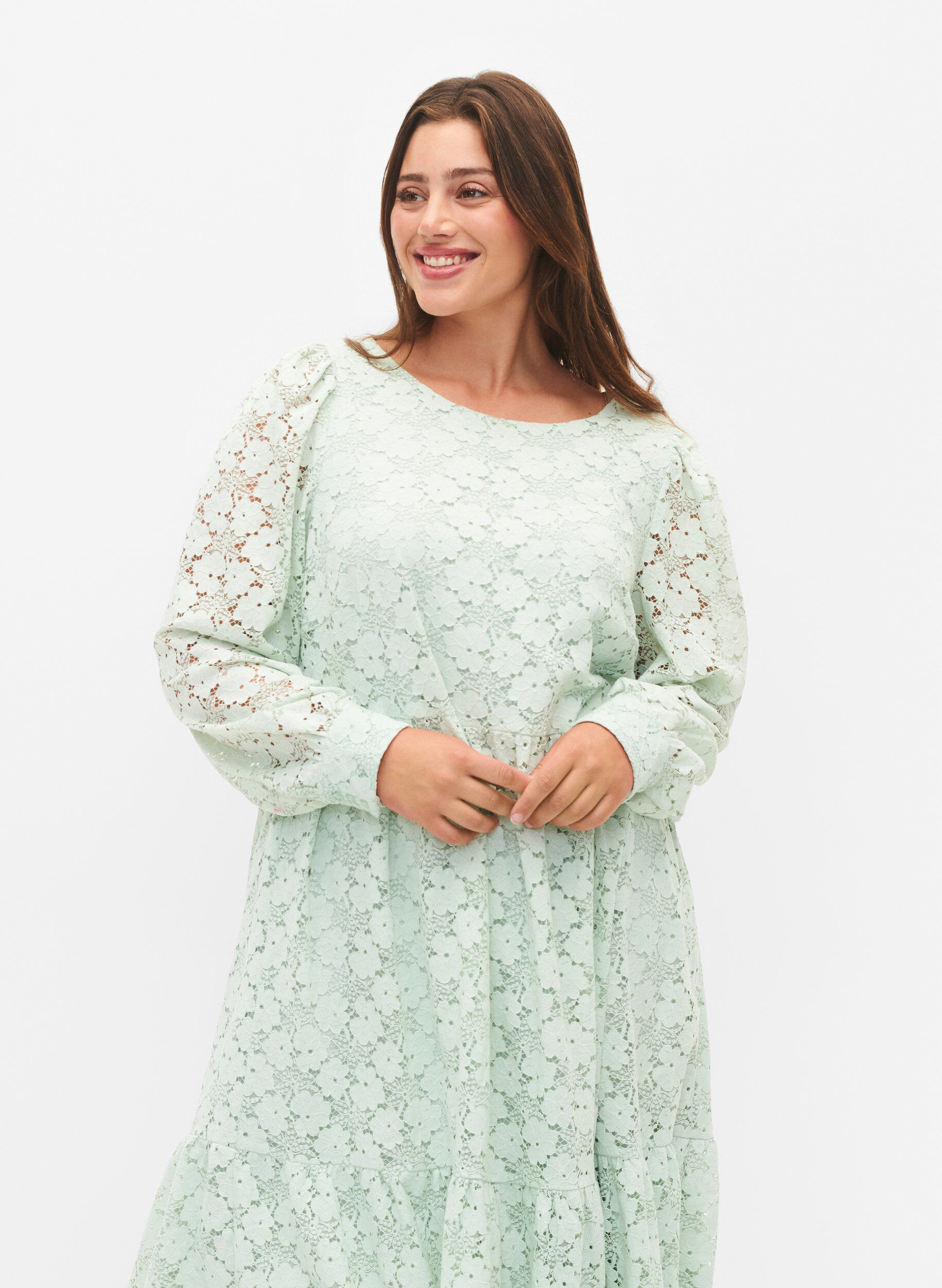 ZizziBlondekjole med lange ermer, Pastel Green , Model image number 2