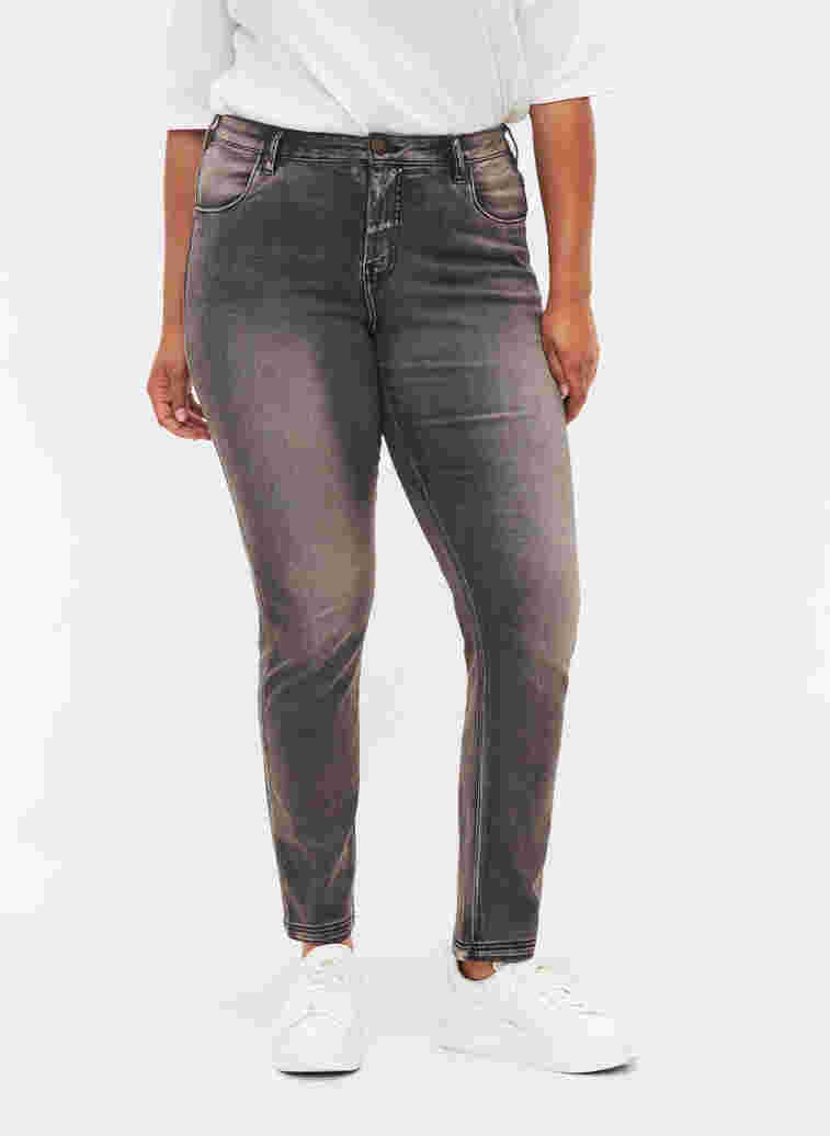 Slim fit Emily jeans med normal høyde i livet, Dark Grey Denim, Model image number 2